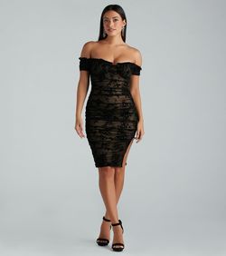 Style 05101-2559 Windsor Black Size 4 Sleeves Floral Side slit Dress on Queenly