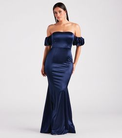Style 05002-7211 Windsor Blue Size 0 Military Bridesmaid Floor Length Mermaid Dress on Queenly