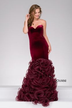 Jovani Red Size 4 Velvet Burgundy Floor Length Ball gown on Queenly