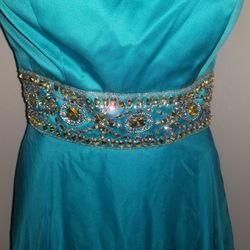 Sherri Hill Blue Size 10 Backless Polyester Jewelled A-line Dress on Queenly