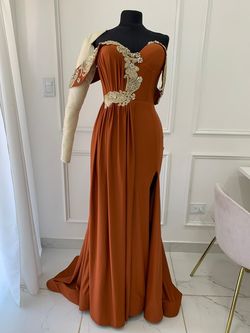 A designer from Mexico  Orange Size 16 Floor Length Plus Size Mermaid Dress on Queenly
