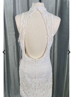 Style 51284 Sherri Hill White Size 12 Backless Sheer Bachelorette Cocktail Dress on Queenly