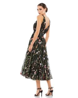 Mac Duggal Black Size 16 Military Cocktail Floral Sheer A-line Dress on Queenly