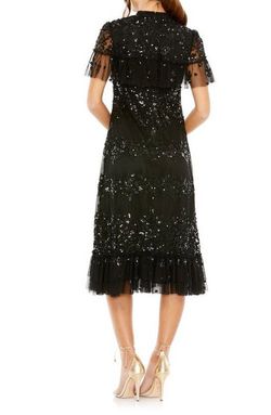 Mac Duggal Black Size 16 Sheer Plus Size Sequined High Neck A-line Dress on Queenly