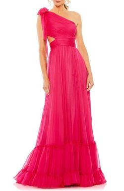 Mac Duggal Pink Size 6 Floor Length One Shoulder Polyester Barbiecore A-line Dress on Queenly