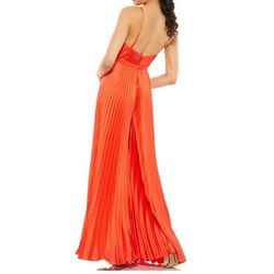 Mac Duggal Orange Size 2 Floor Length V Neck Satin Jumpsuit Dress on Queenly