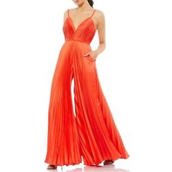 Mac Duggal Orange Size 2 Floor Length Satin Jumpsuit Dress on Queenly