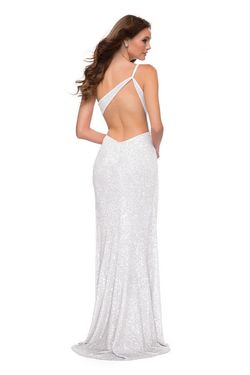 La Femme White Size 0 One Shoulder 50 Off Sequined Side slit Dress on Queenly