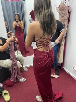 Cinderella Divine Red Size 4 Plunge Prom Side slit Dress on Queenly