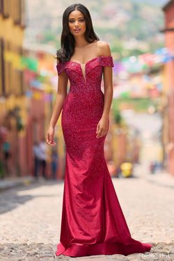 Style 55338 Sherri Hill Red Size 16 Jewelled Military A-line Dress on Queenly