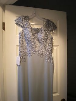 Style RN 2718 Rina di Montella Silver Size 8 Sheer Embroidery Mini A-line Dress on Queenly