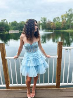 Sherri Hill Light Blue Size 2 Sheer Strapless Corset Ball gown on Queenly