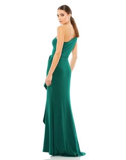Mac Duggal Green Size 2 Floor Length Jersey One Shoulder A-line Dress on Queenly