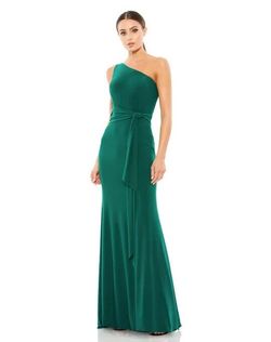 Mac Duggal Green Size 2 Emerald One Shoulder Belt A-line Dress on Queenly