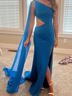 Sherri Hill Blue Size 00 Prom Short Height Jersey Floor Length Side slit Dress on Queenly