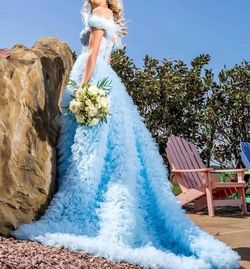 Sherri Hill Blue Size 2 Side Slit Prom Train Dress on Queenly