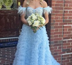 Sherri Hill Blue Size 2 Side Slit Prom Train Dress on Queenly