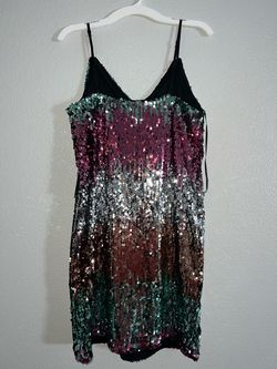 Express Multicolor Size 8 Plunge Nightclub Sequined Appearance Cocktail Dress on Queenly