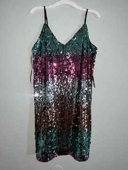 Express Multicolor Size 8 Plunge Nightclub Sequined Appearance Cocktail Dress on Queenly