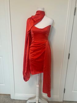 Asos Orange Size 0 Asymmetrical Winter Formal Long Sleeve Cocktail Dress on Queenly