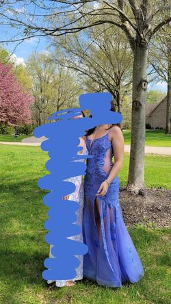 Style 70275 Rachel Allan Blue Size 8 Jersey Straight Dress on Queenly