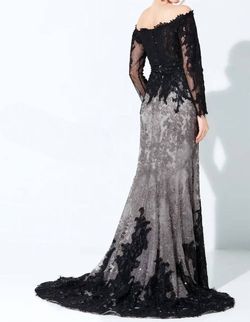 Style 1-1040071260-238 Ivonne D Black Tie Size 12 Train Embroidery Mermaid Dress on Queenly