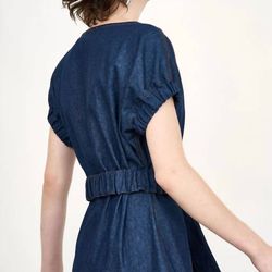 Style 1-1072711298-3236 Inclan Blue Size 4 Fitted Belt Cocktail Dress on Queenly