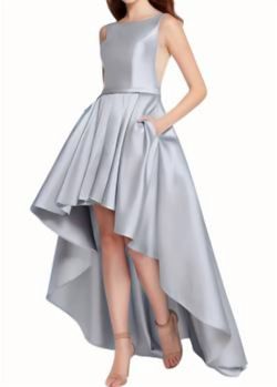 Style 1-1125672808-5 ALYCE PARIS Gray Size 0 Black Tie High Neck Polyester Side slit Dress on Queenly