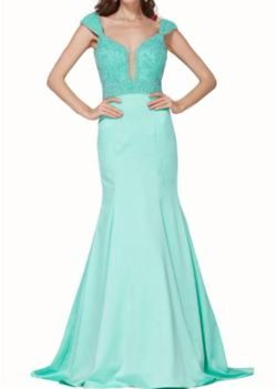Style 1-153792760-649 Angela and Alison Blue Size 2 Angela & Alison 1-153792760-649 Polyester Turquoise Mermaid Dress on Queenly
