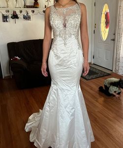 Style 9252 allure bridals White Size 10 Embroidery 9252 Free Shipping Floor Length Mermaid Dress on Queenly