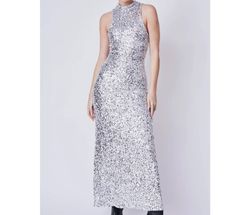 Style 1-165164639-2901 DELUC Silver Size 8 Tall Height Sequined Polyester Straight Dress on Queenly