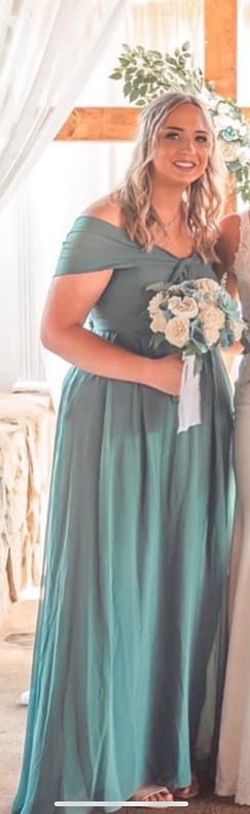 Birdie Grey Blue Size 12 Wedding Guest Floor Length Straight Dress on Queenly