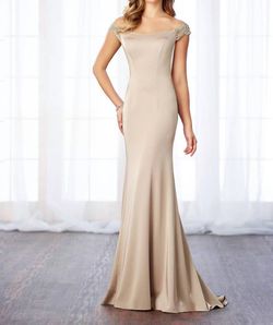 Style 1-2137637971-98 Cameron Blake Nude Size 10 Floor Length 1-2137637971-98 Military Flare Tall Height Mermaid Dress on Queenly