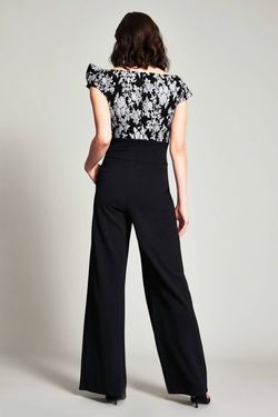 Style 1-2255585176-1498 Tadashi Shoji Black Size 4 Jersey Polyester Ivory Jumpsuit Dress on Queenly