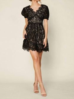 Style 1-2497936181-3471 SKIES ARE BLUE Black Size 4 Lace Wednesday Mini V Neck Cocktail Dress on Queenly
