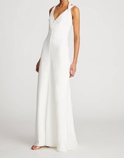 Style 1-2949760153-1498 HALSTON HERITAGE White Size 4 Jersey Floor Length V Neck Straight Dress on Queenly