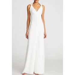 Style 1-2949760153-1498 HALSTON HERITAGE White Size 4 Jersey Polyester Ivory Straight Dress on Queenly