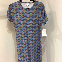 Style 1-2969439893-3973 LuLaRoe Multicolor Size 0 High Low Cap Sleeve Straight Dress on Queenly