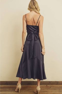Style 1-3120222126-3471 DRESS FORUM Blue Size 4 Navy Satin V Neck Flare Cocktail Dress on Queenly