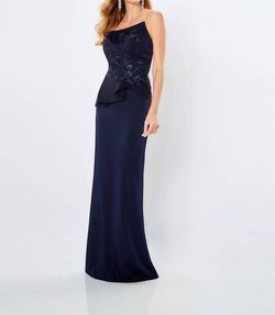 Style 1-3171550468-472 Montage by Mon Cheri Blue Size 16 Plus Size Free Shipping Navy Strapless Straight Dress on Queenly