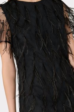 Style 1-3439434424-98 MILLY Black Size 10 Sheer 1-3439434424-98 Floral Feather Mini Cocktail Dress on Queenly