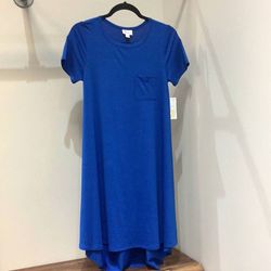 Style 1-3553357403-3973 LuLaRoe Royal Blue Size 0 Polyester High Low Straight Dress on Queenly
