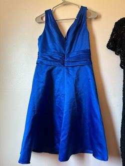 David's Bridal Blue Size 8 Swoop Jersey Homecoming Cocktail Dress on Queenly