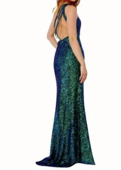 Style 1-3968848063-1498 JOVANI Green Size 4 Floor Length Sequined Emerald Black Tie Side slit Dress on Queenly