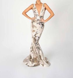 Style 1-3987010030-649 Nicole Bakti Nude Size 2 Floor Length Mermaid Dress on Queenly
