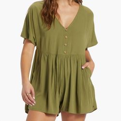 Style 1-794039253-3011 ROXY Green Size 8 Pockets Mini Jumpsuit Dress on Queenly