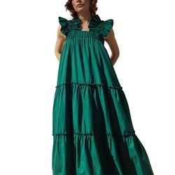 Style 1-829368775-2696 Inclan Green Size 12 Ruffles Plus Size Side Slit Straight Dress on Queenly