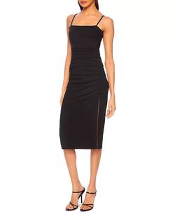 Style 1-896347961-3236 Susana Monaco Black Size 4 Square Neck Side Slit Cocktail Dress on Queenly