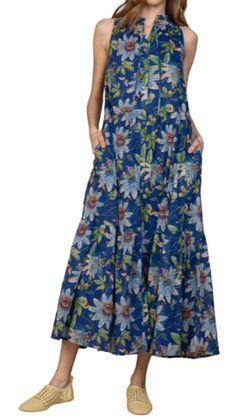 Style 1-996252952-3236 Olivia James the Label Blue Size 4 Tall Height Floor Length High Neck Straight Dress on Queenly