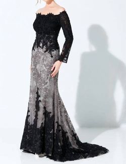 Style 1-1040071260-238 Ivonne D Black Tie Size 12 Train Embroidery A-line Dress on Queenly